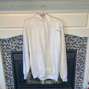 Hanes Ultimate Cotton white Albury Brothers Boats hoodie, size large, EUC